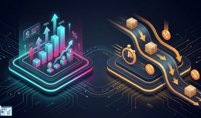 Illustrazione concettuale che confronta le strategie 2026 di TikTok Shop (aumento commissioni) e Amazon (riduzione costi)