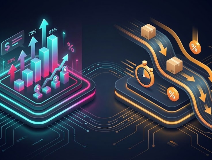 Illustrazione concettuale che confronta le strategie 2026 di TikTok Shop (aumento commissioni) e Amazon (riduzione costi)