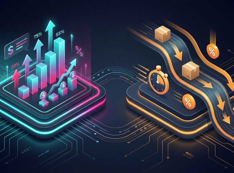 Illustrazione concettuale che confronta le strategie 2026 di TikTok Shop (aumento commissioni) e Amazon (riduzione costi)