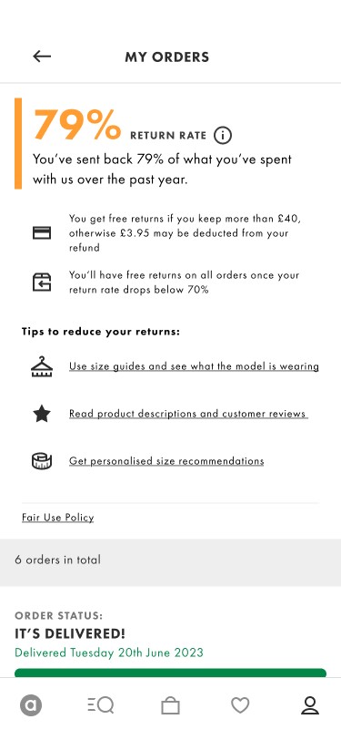 ASOS: resometro al 79% | addebito spese di reso