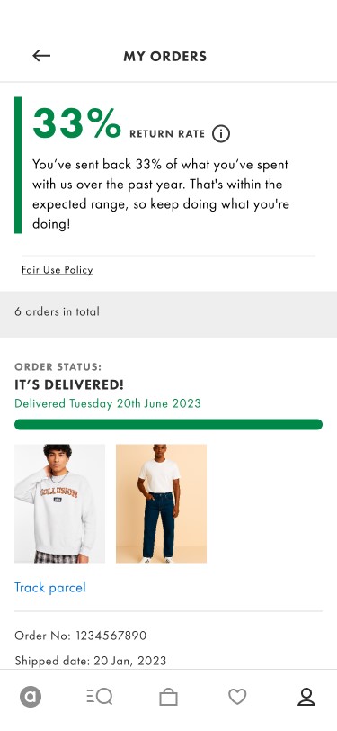 ASOS: resometro al 33% | nessun costo di reso