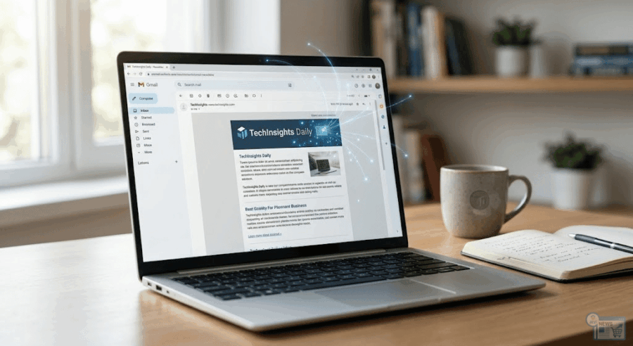 Immagine di un notebook con newsletter dove all'apertura si attiva, "dietro le quinte", la tecnologia di tracciamento