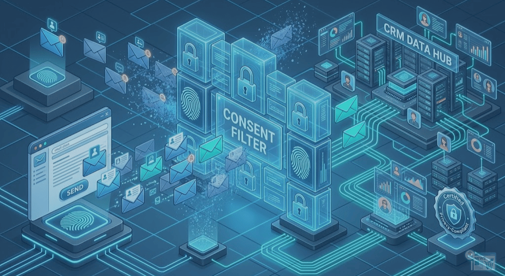 Illustrazione isonometrica B2B che mostra una rete logistica urbana con locker intelligenti, punti di ritiro PUDO e flussi di dati luminosi, ottimizzata per l'e-commerce 2026.
