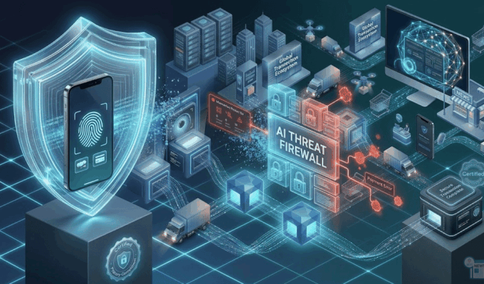 Illustrazione concettuale della cyber-resilienza nell'e-commerce: protezione dei dati e monitoraggio delle transazioni digitali nel 2026.