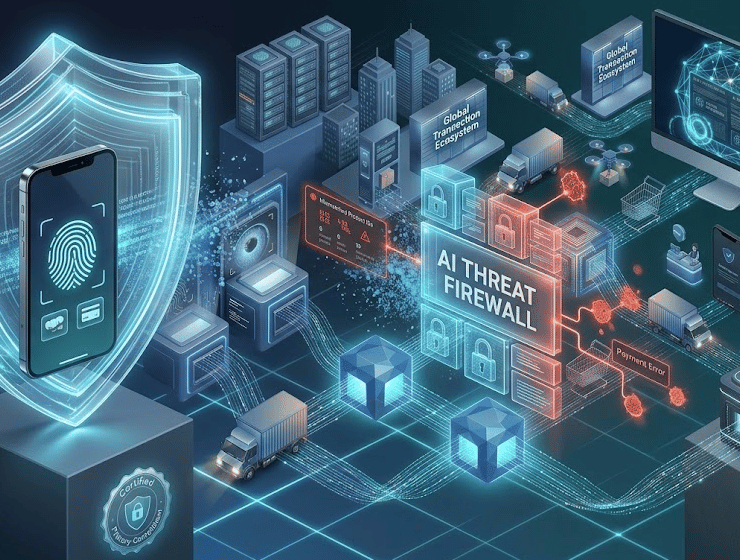 Illustrazione concettuale della cyber-resilienza nell'e-commerce: protezione dei dati e monitoraggio delle transazioni digitali nel 2026.