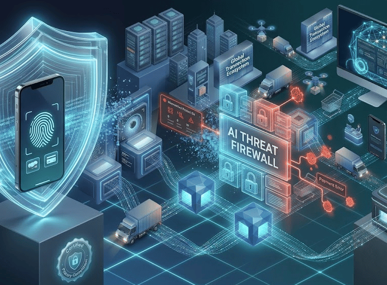 Illustrazione concettuale della cyber-resilienza nell'e-commerce: protezione dei dati e monitoraggio delle transazioni digitali nel 2026.