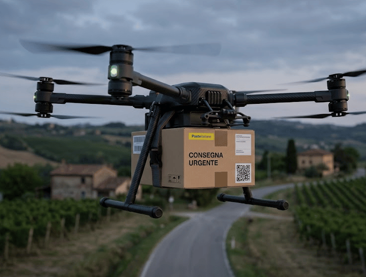 un drone che trasporta un pacco