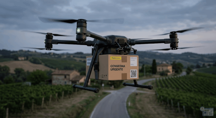 un drone che trasporta un pacco