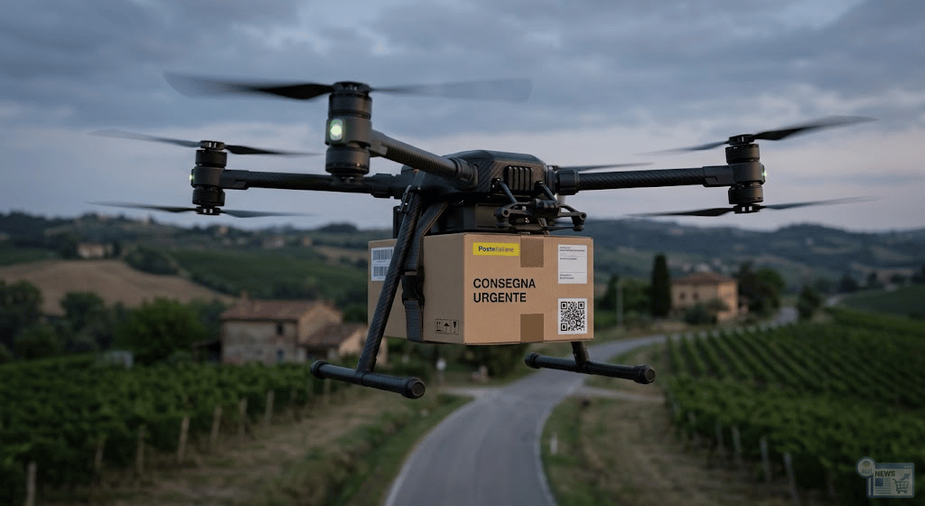 un drone che trasporta un pacco