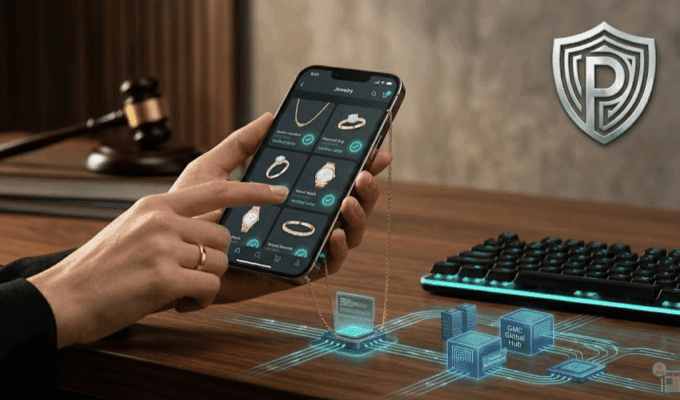 Analisi della sanzione Antitrust a Morellato: smartphone con app marketplace e badge di verifica.