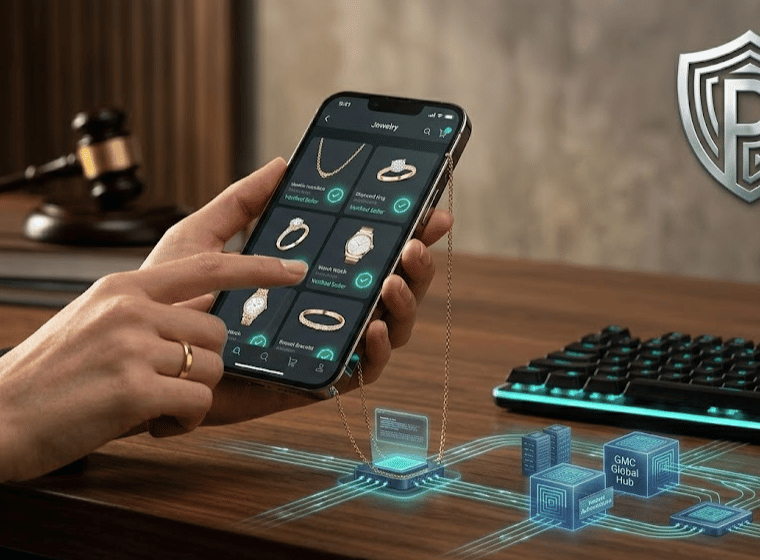 Analisi della sanzione Antitrust a Morellato: smartphone con app marketplace e badge di verifica.