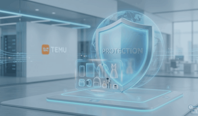 Rappresentazione simbolica della protezione della proprietà intellettuale e della sicurezza dei consumatori nel commercio globale.