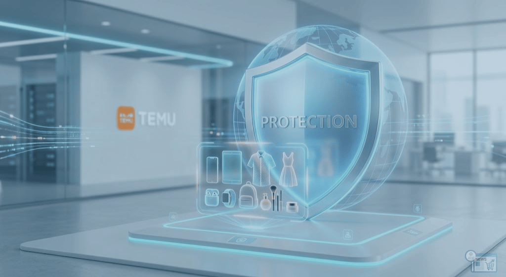 Rappresentazione simbolica della protezione della proprietà intellettuale e della sicurezza dei consumatori nel commercio globale.