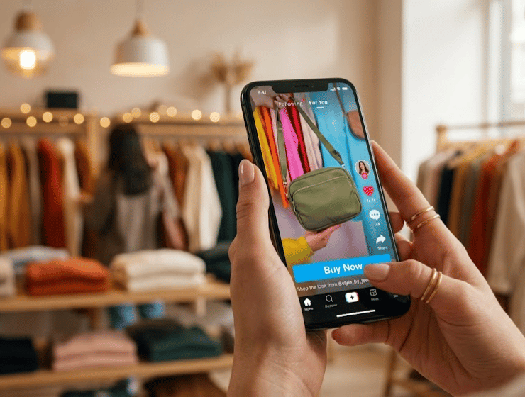 Donna con cellulare pronta a clickare su buynow