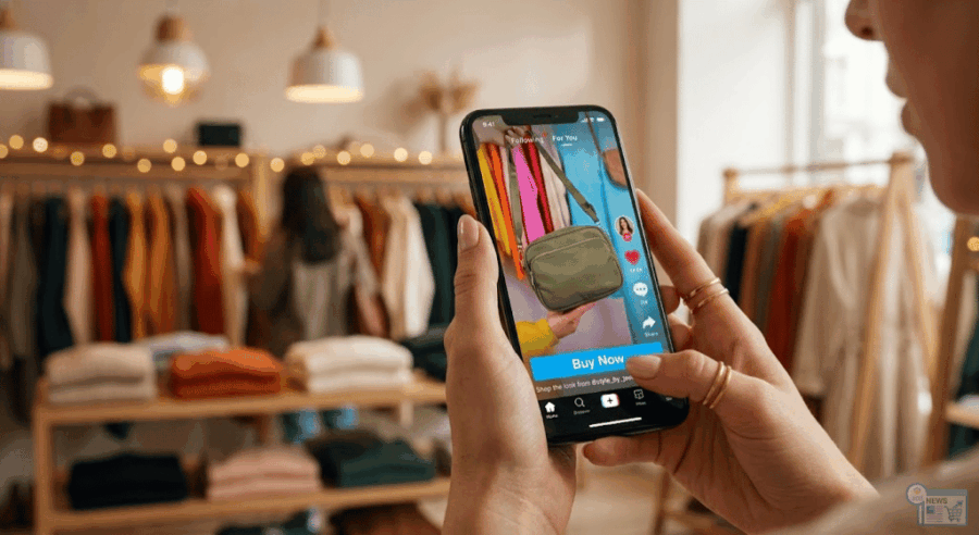 Donna con cellulare pronta a clickare su buynow