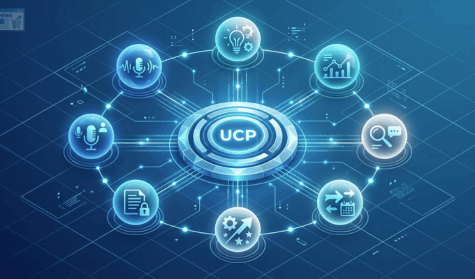 Diagramma concettuale dell'interoperabilità tra agenti AI e il protocollo Google UCP.