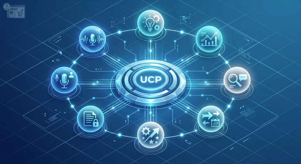 Diagramma concettuale dell'interoperabilità tra agenti AI e il protocollo Google UCP.