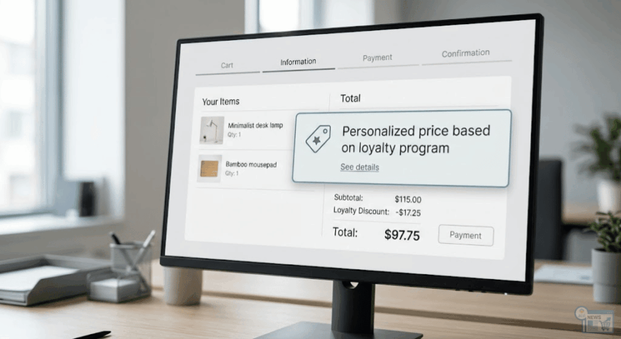 Interfaccia di checkout e-commerce che espone chiaramente la natura personalizzata del prezzo applicato, nel rispetto della normativa europea.