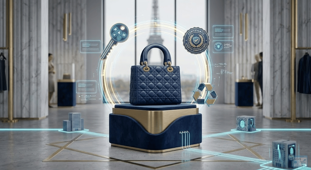 Infografica del ciclo di vita circolare LVMH con Passaporto Digitale Blockchain