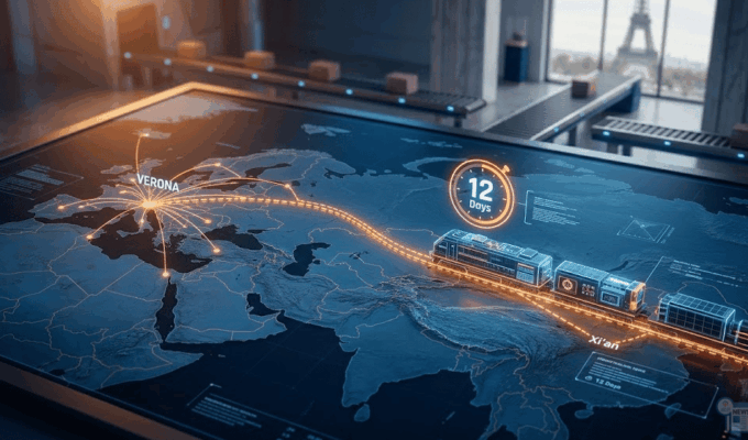 Mappa logistica del Middle Corridor con indicatori di tempo Cina-Italia