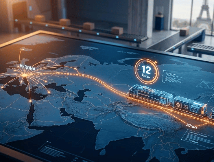 Mappa logistica del Middle Corridor con indicatori di tempo Cina-Italia