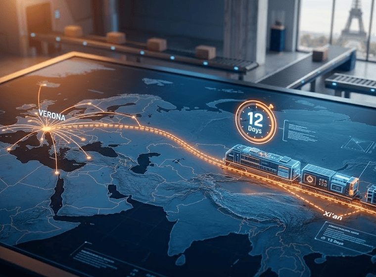 Mappa logistica del Middle Corridor con indicatori di tempo Cina-Italia
