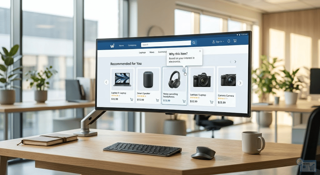 Esempio di sezione di raccomandazione prodotti su e-commerce con spiegazione trasparente della logica algoritmica applicata.