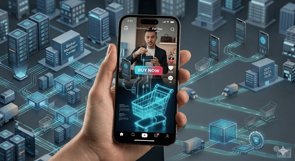 Schermata di smartphone che mostra l'interfaccia di acquisto di TikTok con icone di intelligenza artificiale